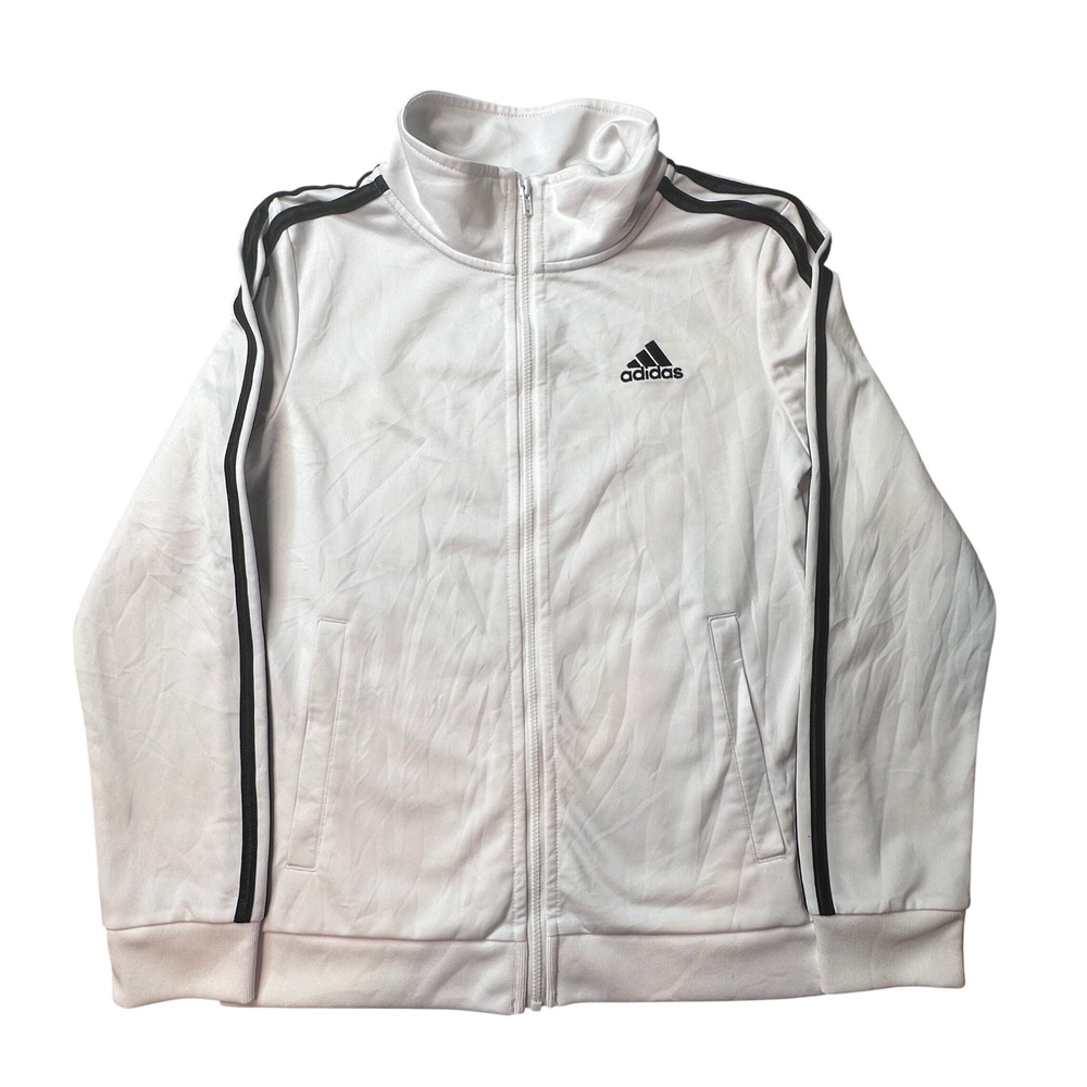 Adidas Track Jacket Kids M 10/12 AP5411 White 3-Stripe Full Zip EXCELLENT